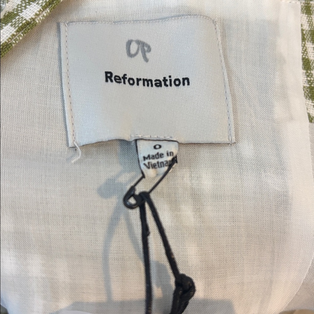 Reformation NWT Celosia Gingham Linen Mini Dress in Avocado Check Size 0 - Picture 4 of 11